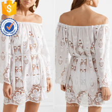 Blanc à Manches Longues Off-The-épaule Coton Crochet Mini Robe D'été Fabrication En Gros Mode Femmes Vêtements (TA0283D)